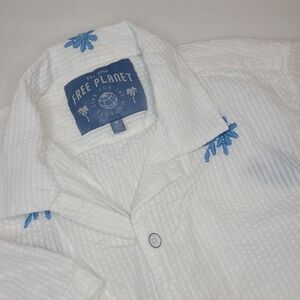 Men's Free‎ Planet Seersucker Button Down Shirt Size Medium